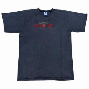 VTG 90’s Santa Fe, New Mexico Longhorn Skull Embroidered Striped T-Shirt USA XL